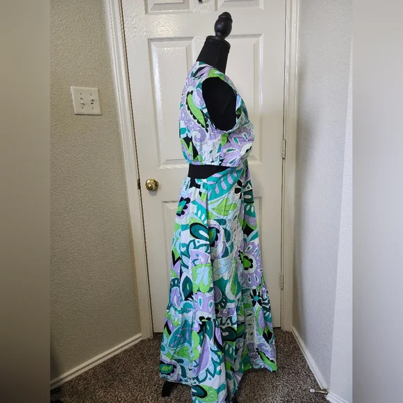 Steve Madden Teal Green Cutout Multicolor Maxi Dress M - Picture 11 of 12